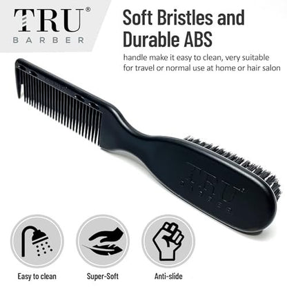 TRU BARBER PRO Fading Brush 2-Pack - Barber Fade Brush & Cleaning Brush for Clippers, Beard Brush & Stylist Comb Hair Styling Tool