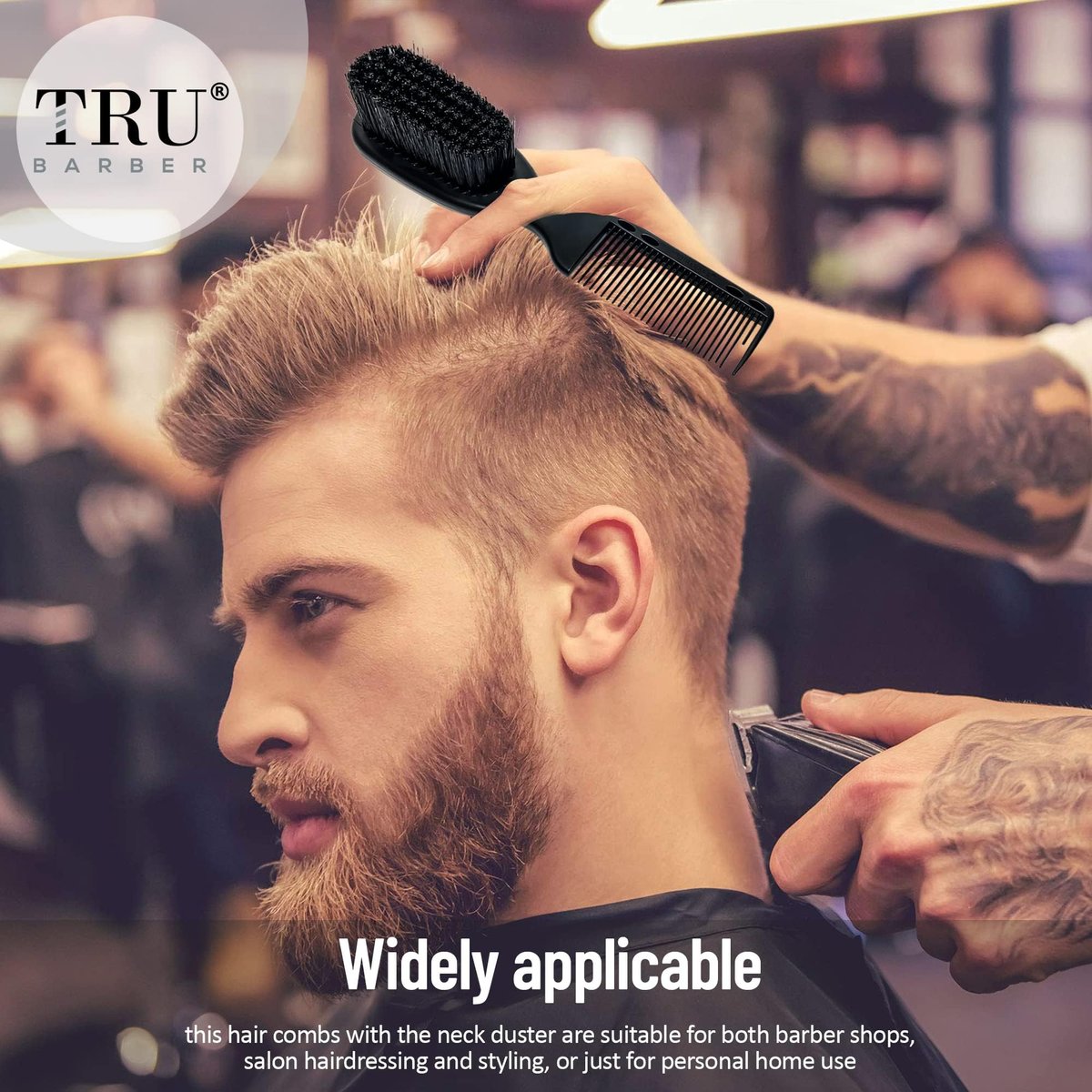 TRU BARBER PRO Fading Brush 2-Pack - Barber Fade Brush & Cleaning Brush for Clippers, Beard Brush & Stylist Comb Hair Styling Tool - görsel 10