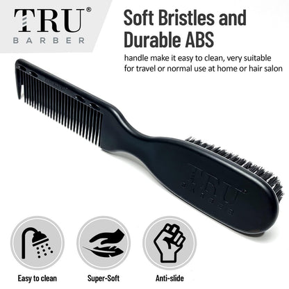 TRU BARBER PRO Fading Brush 2-Pack - Barber Fade Brush & Cleaning Brush for Clippers, Beard Brush & Stylist Comb Hair Styling Tool