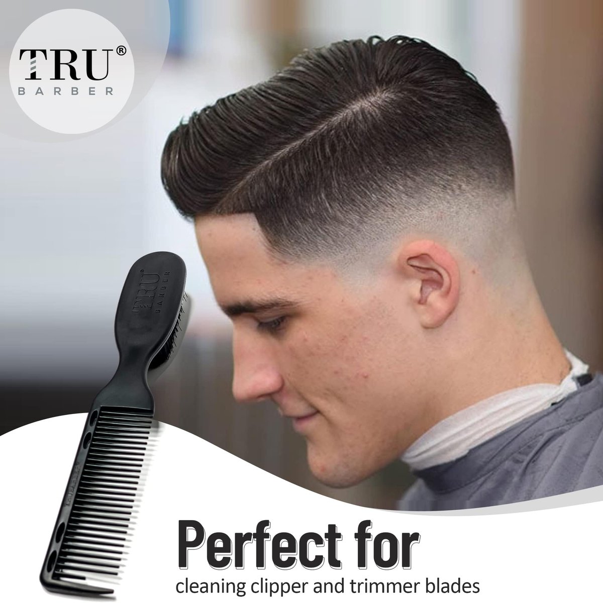 TRU BARBER PRO Fading Brush 2-Pack - Barber Fade Brush & Cleaning Brush for Clippers, Beard Brush & Stylist Comb Hair Styling Tool - görsel 4