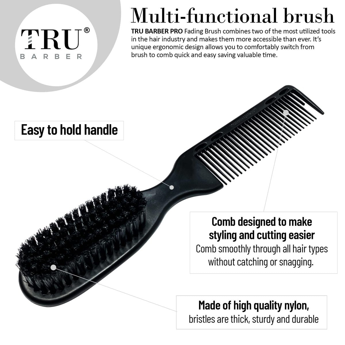 TRU BARBER PRO Fading Brush 2-Pack - Barber Fade Brush & Cleaning Brush for Clippers, Beard Brush & Stylist Comb Hair Styling Tool - görsel 6