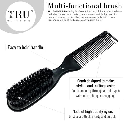 TRU BARBER PRO Fading Brush 2-Pack - Barber Fade Brush & Cleaning Brush for Clippers, Beard Brush & Stylist Comb Hair Styling Tool - görsel 7