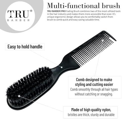 TRU BARBER PRO Fading Brush 2-Pack - Barber Fade Brush & Cleaning Brush for Clippers, Beard Brush & Stylist Comb Hair Styling Tool