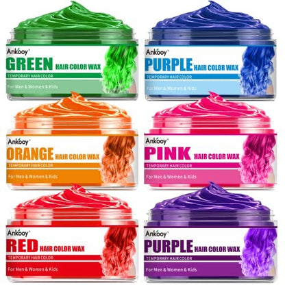 6 Colors Temporary Hair Color for Kids - Non-Staining Hair Wax Dye - Halloween Gifts for Teens, Girls, Boys (Green, Orange, Pink, Purple, Red, Blue) - 17 oz Avelisse