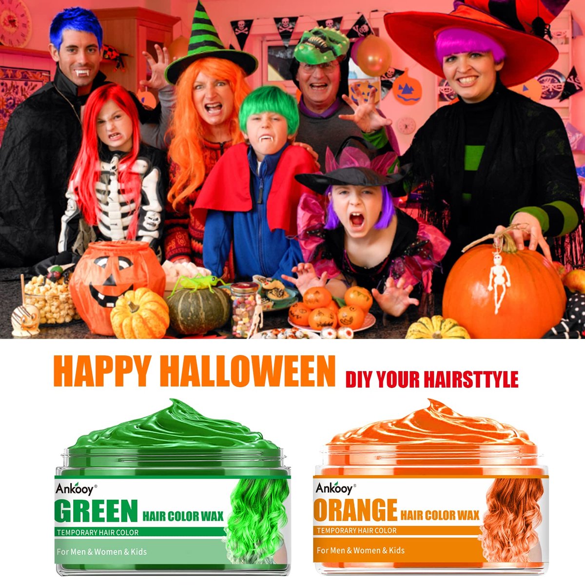 6 Colors Temporary Hair Color for Kids - Non-Staining Hair Wax Dye - Halloween Gifts for Teens, Girls, Boys (Green, Orange, Pink, Purple, Red, Blue) - 17 oz Avelisse