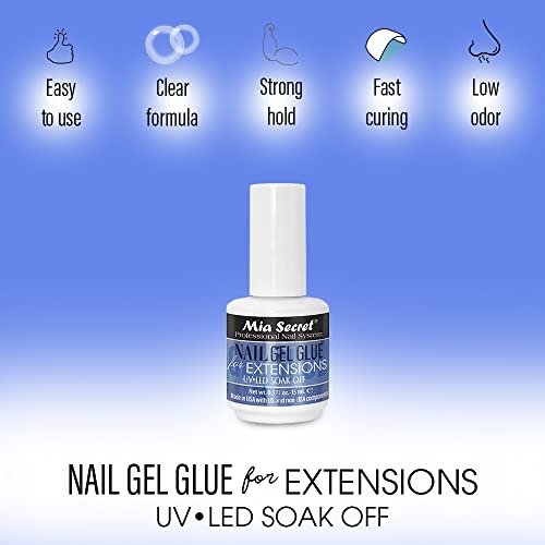 Mia Secret 0.5 oz Nail Gel Glue for Extensions – UV LED Soak Off Clear Avelisse
