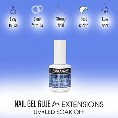 Mia Secret 0.5 oz Nail Gel Glue for Extensions – UV LED Soak Off Clear Avelisse
