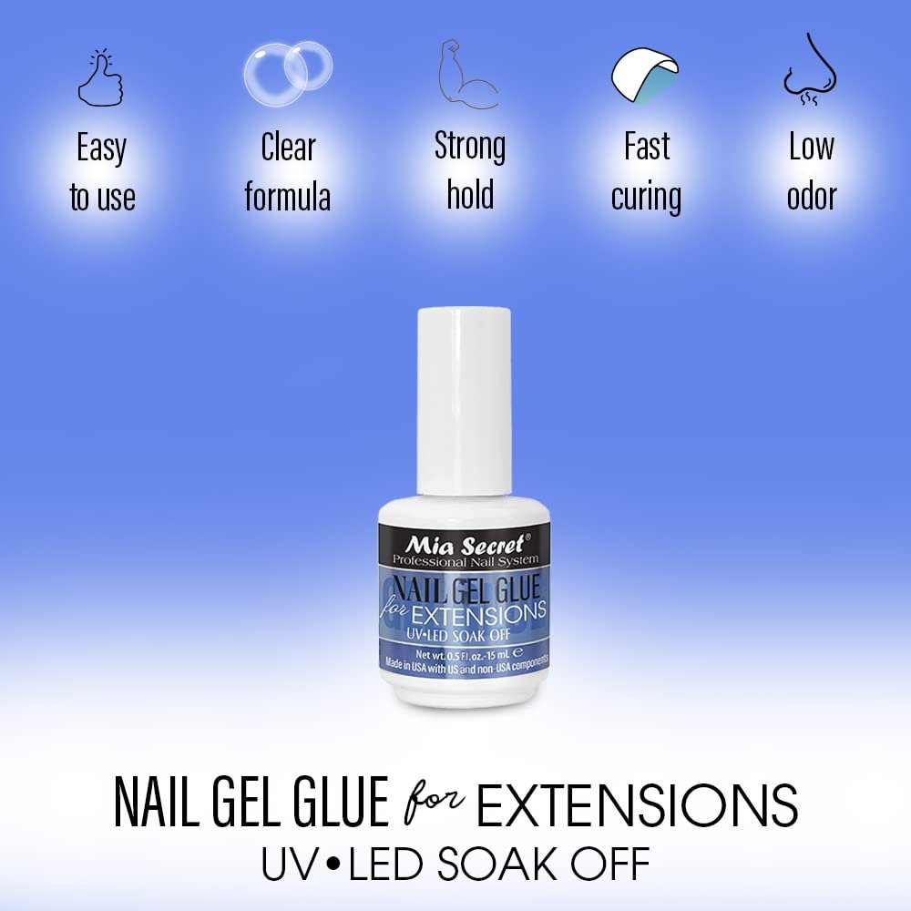 Mia Secret 0.5 oz Nail Gel Glue for Extensions – UV LED Soak Off Clear Avelisse
