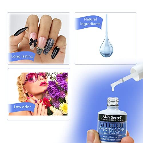 Mia Secret 0.5 oz Nail Gel Glue for Extensions – UV LED Soak Off Clear Avelisse