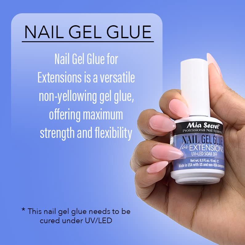Mia Secret 0.5 oz Nail Gel Glue for Extensions – UV LED Soak Off Clear Avelisse