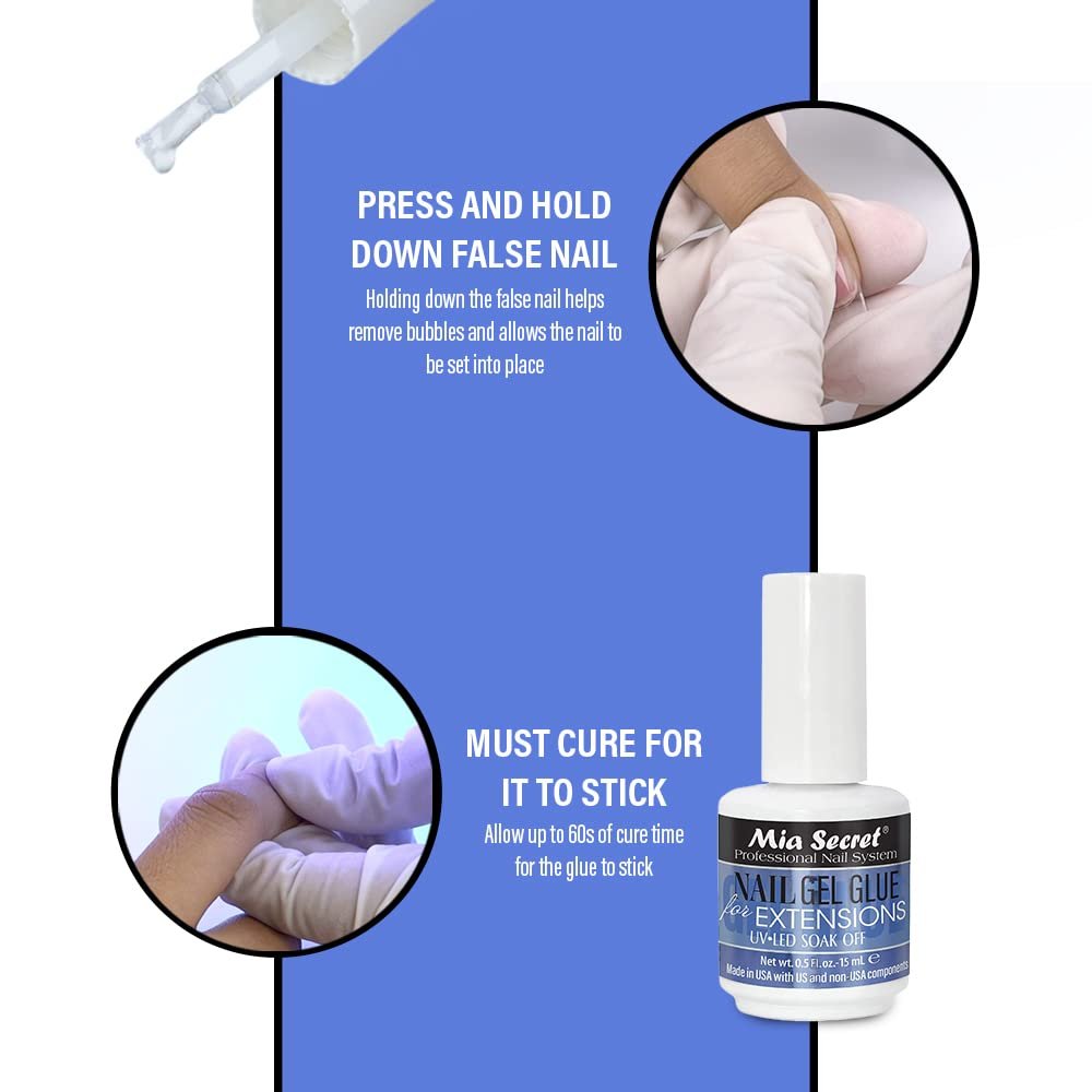Mia Secret 0.5 oz Nail Gel Glue for Extensions – UV LED Soak Off Clear Avelisse
