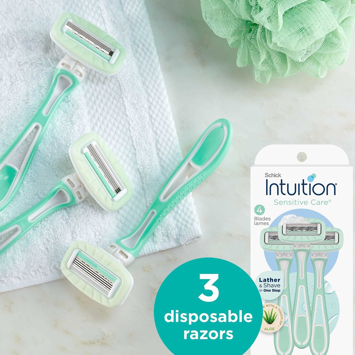 Schick Intuition Disposable Razors for Sensitive Skin with Aloe – 3 Count, Women's Razor for a Smooth, Gentle Shave - görsel 13
