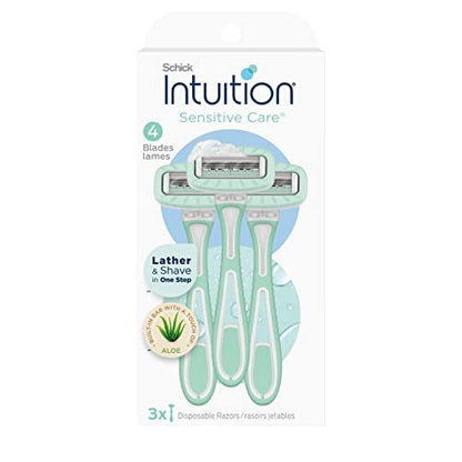 Schick Intuition Disposable Razors for Sensitive Skin with Aloe – 3 Count, Women's Razor for a Smooth, Gentle Shave