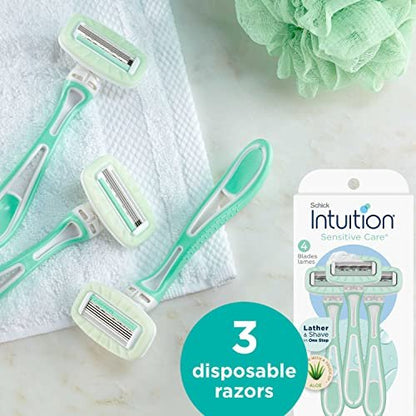 Schick Intuition Disposable Razors for Sensitive Skin with Aloe – 3 Count, Women's Razor for a Smooth, Gentle Shave