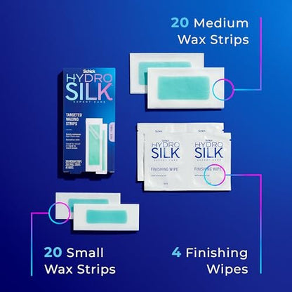 Schick Hydro Silk Targeted Waxing Strips – Soft Wax for Body, Pubic Hair, Eyebrow & Lip, Bikini Wax Kit for Women