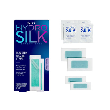 Schick Hydro Silk Targeted Waxing Strips – Soft Wax for Body, Pubic Hair, Eyebrow & Lip, Bikini Wax Kit for Women