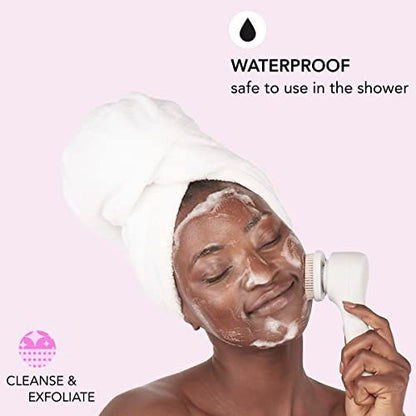 skn by Conair Daily Glow Facial Cleansing Brush – All-in-One Silicone Brush with 3 Interchangeable Attachments for Cleansing, Exfoliation & Rejuvenation