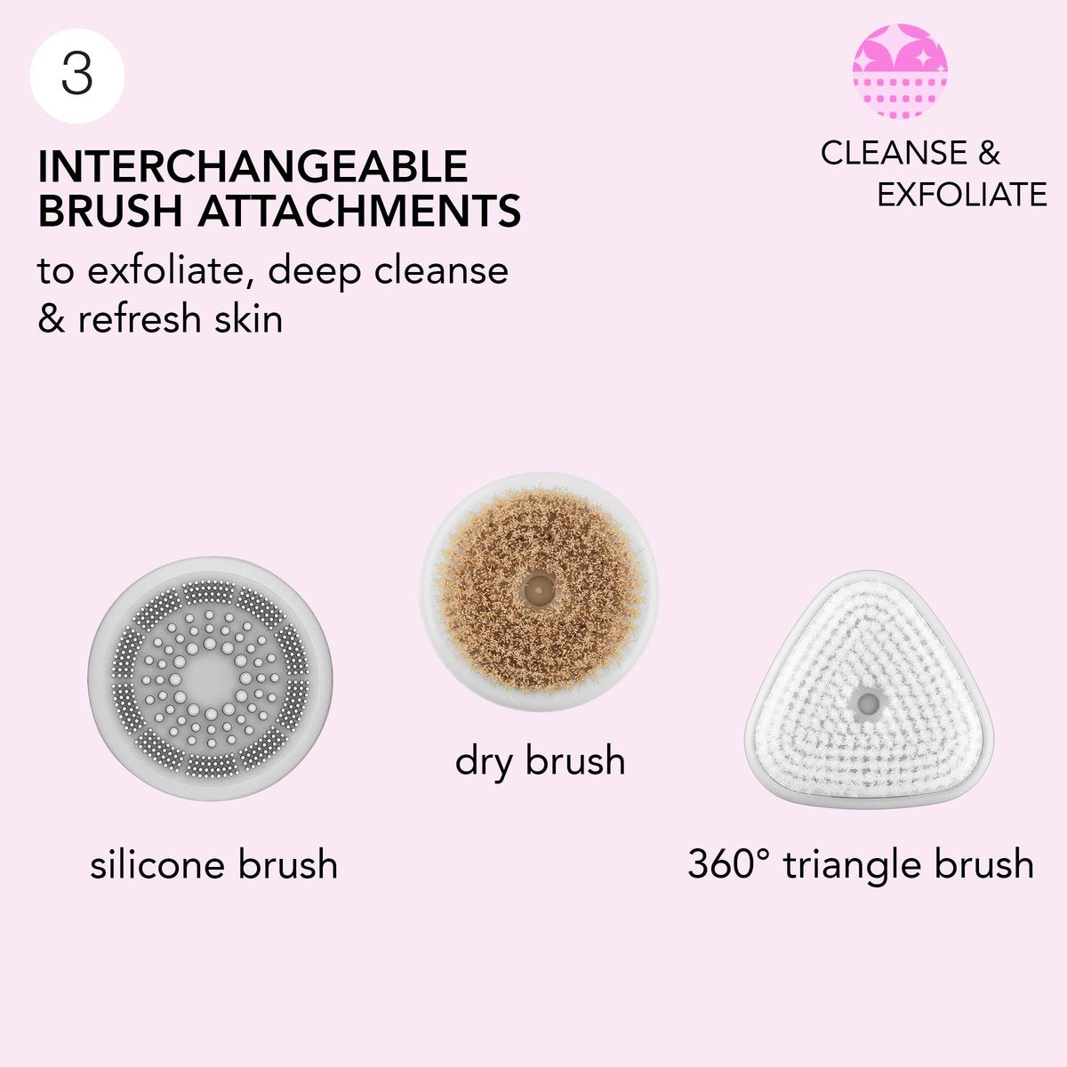 skn by Conair Daily Glow Facial Cleansing Brush – All-in-One Silicone Brush with 3 Interchangeable Attachments for Cleansing, Exfoliation & Rejuvenation - görsel 5