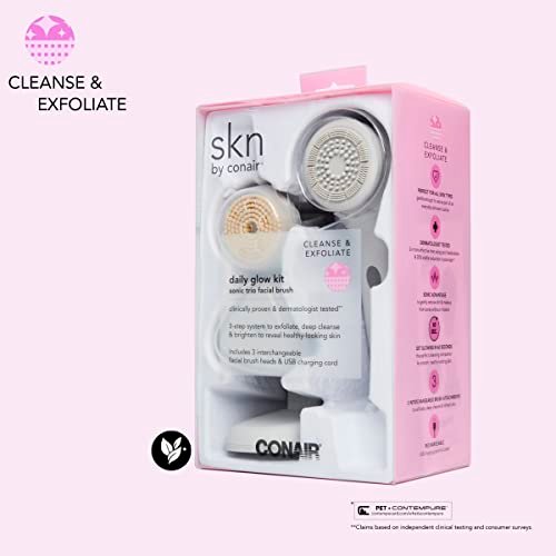 skn by Conair Daily Glow Facial Cleansing Brush – All-in-One Silicone Brush with 3 Interchangeable Attachments for Cleansing, Exfoliation & Rejuvenation - görsel 12
