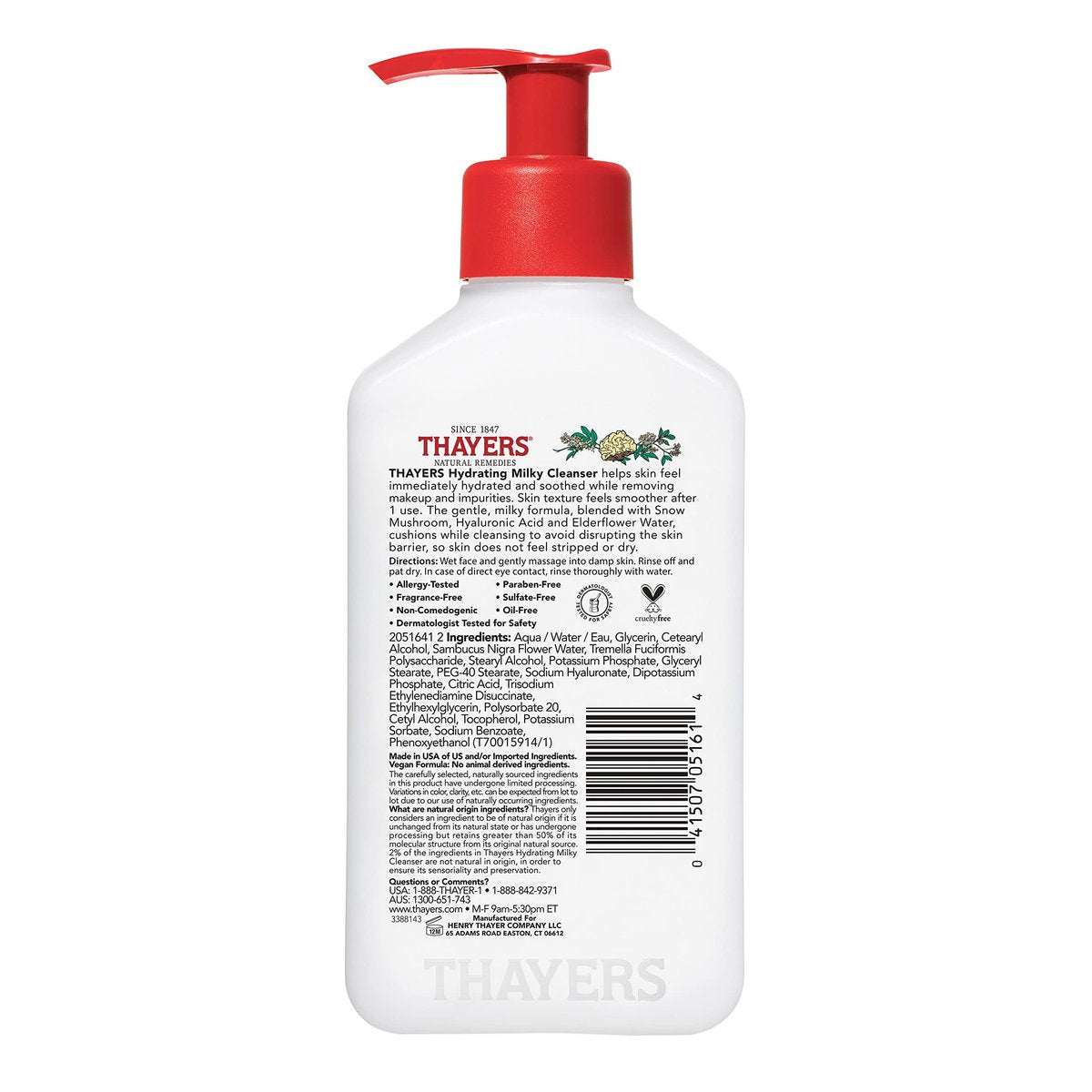 Thayers Milky Hydrating Face Cleanser with Snow Mushroom and Hyaluronic Acid – Gentle Facial Wash for Dry and Sensitive Skin, 8 Fl Oz Avelisse