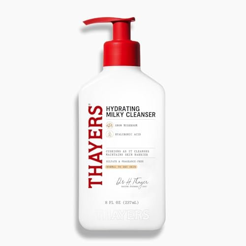 Thayers Milky Hydrating Face Cleanser with Snow Mushroom and Hyaluronic Acid – Gentle Facial Wash for Dry and Sensitive Skin, 8 Fl Oz Avelisse