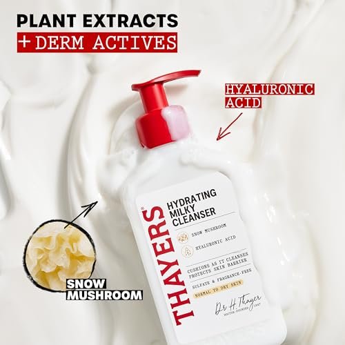 Thayers Milky Hydrating Face Cleanser with Snow Mushroom and Hyaluronic Acid – Gentle Facial Wash for Dry and Sensitive Skin, 8 Fl Oz Avelisse