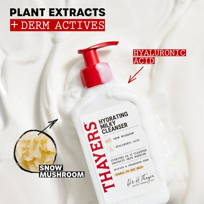 Thayers Milky Hydrating Face Cleanser with Snow Mushroom and Hyaluronic Acid – Gentle Facial Wash for Dry and Sensitive Skin, 8 Fl Oz Avelisse