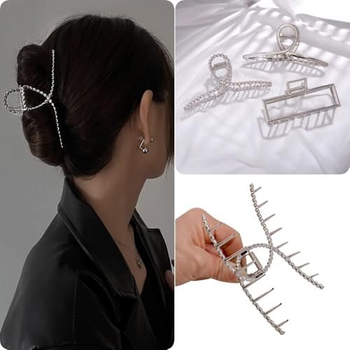 RAUIMOUR 3-Pack Metal Hair Claw Clips for Women – Silver Large Geometric Cross Square Jumbo Catch Barrette Clamps, Nonslip Hairgrip for Thick Thin Hair - görsel 14