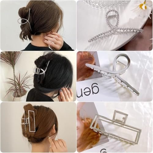 RAUIMOUR 3-Pack Metal Hair Claw Clips for Women – Silver Large Geometric Cross Square Jumbo Catch Barrette Clamps, Nonslip Hairgrip for Thick Thin Hair - görsel 9