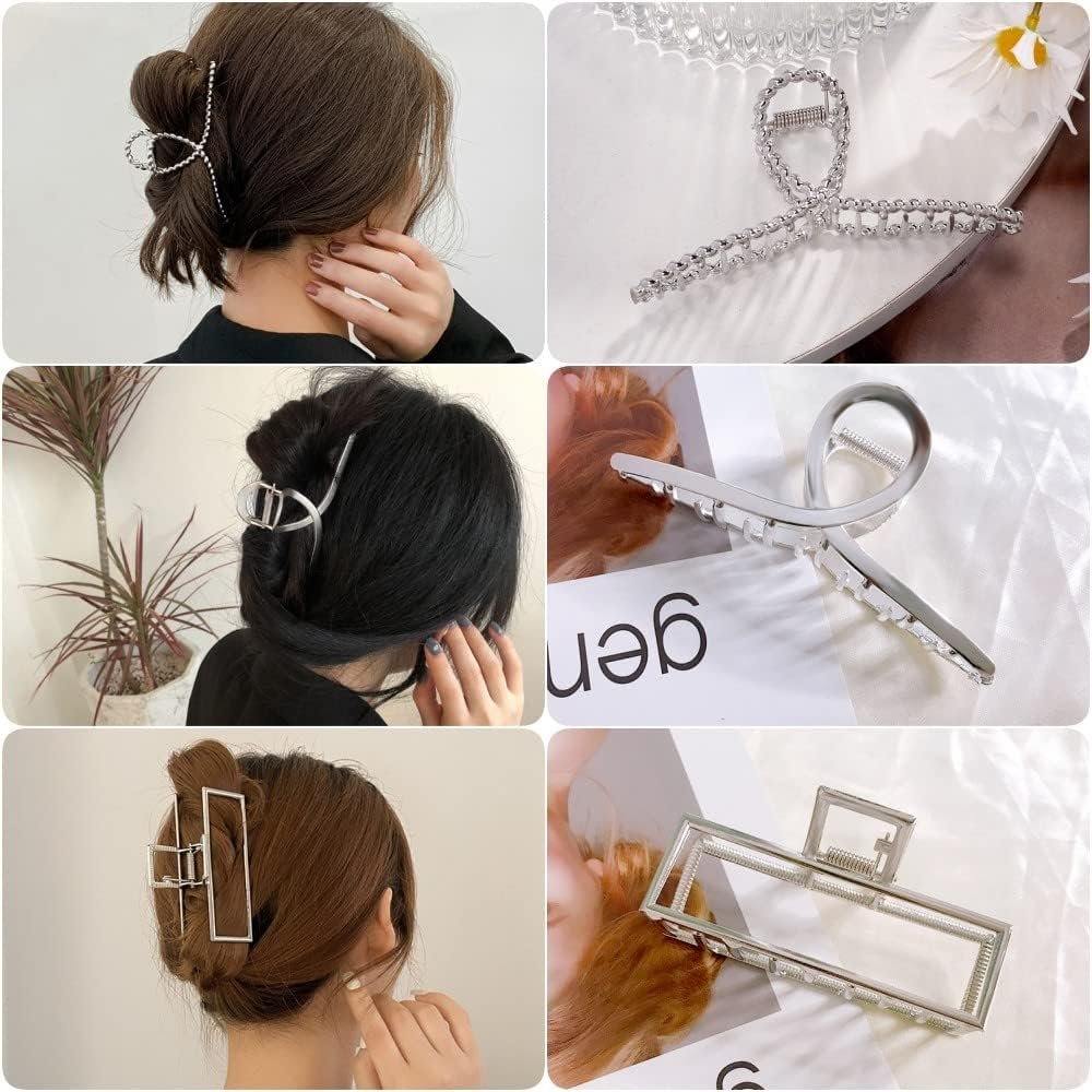 RAUIMOUR 3-Pack Metal Hair Claw Clips for Women – Silver Large Geometric Cross Square Jumbo Catch Barrette Clamps, Nonslip Hairgrip for Thick Thin Hair - görsel 8