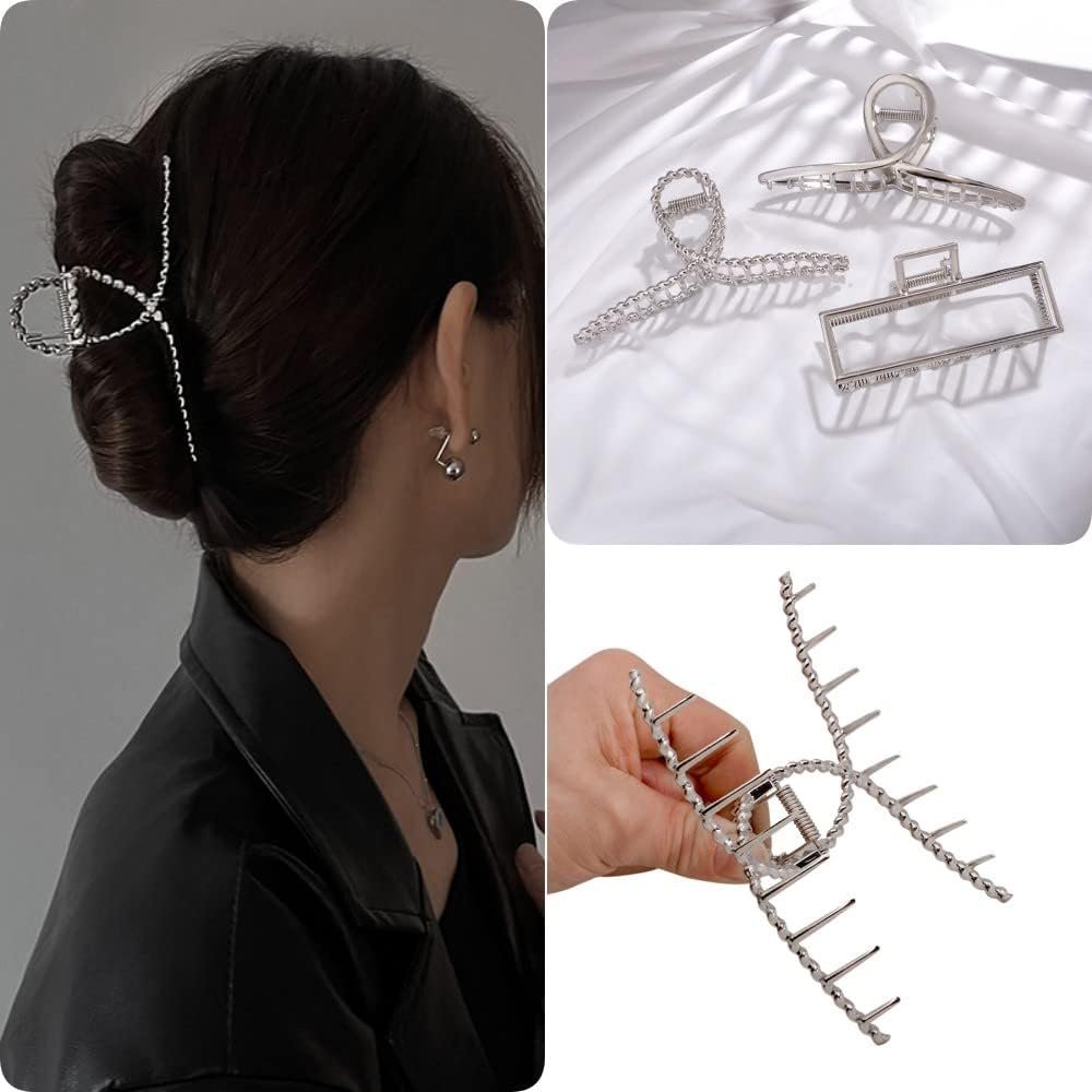 RAUIMOUR 3-Pack Metal Hair Claw Clips for Women – Silver Large Geometric Cross Square Jumbo Catch Barrette Clamps, Nonslip Hairgrip for Thick Thin Hair - görsel 13