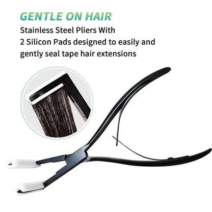 Tape In Hair Extensions Plier – Black Stainless Steel Flat Surface Sealing Tool for Women Avelisse