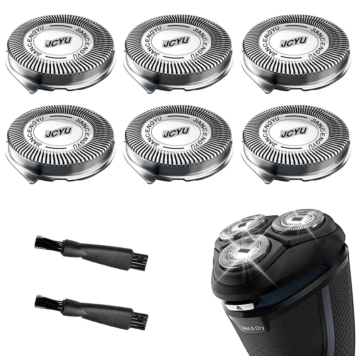 SH30 Replacement Heads Compatible with Philips Norelco 3000, 2000, 1000, 3500 Series - 6 Pack with 2 Cleaning Brushes Avelisse