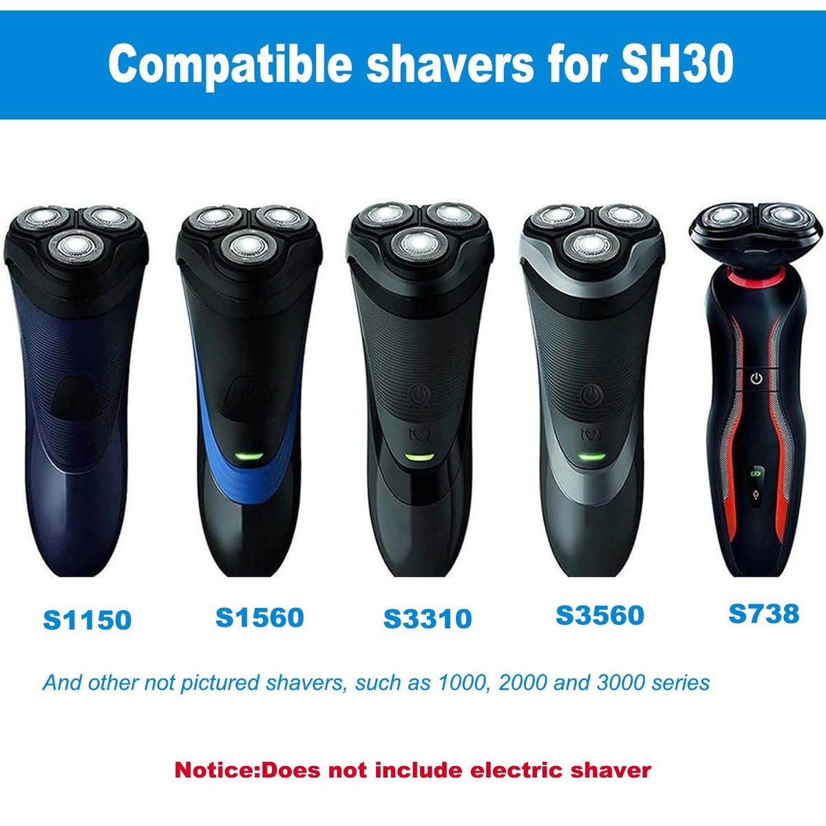 SH30 Replacement Heads Compatible with Philips Norelco 3000, 2000, 1000, 3500 Series - 6 Pack with 2 Cleaning Brushes Avelisse