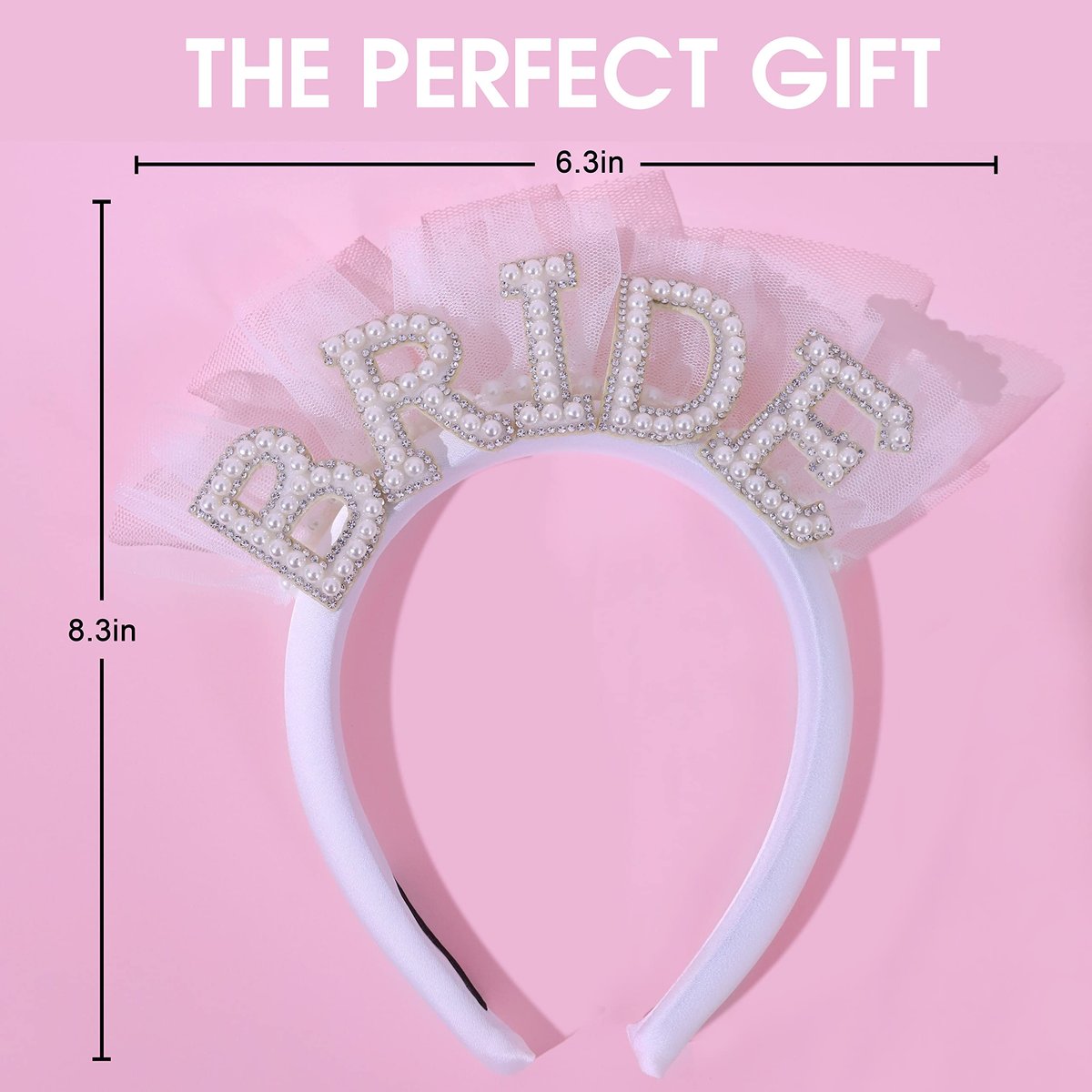 Elegant Pearl Veil Bride Headband - White Satin Hairband with 'BRIDE' Decor & Rhinestones for Bachelorette Party Avelisse