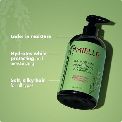 Mielle Organics Rosemary Mint Strengthening Leave In Conditioner for Curly Hair - Hydrating Hair Moisturizer Infused with Biotin to Soften, Protect & Boost Shine (12 oz)