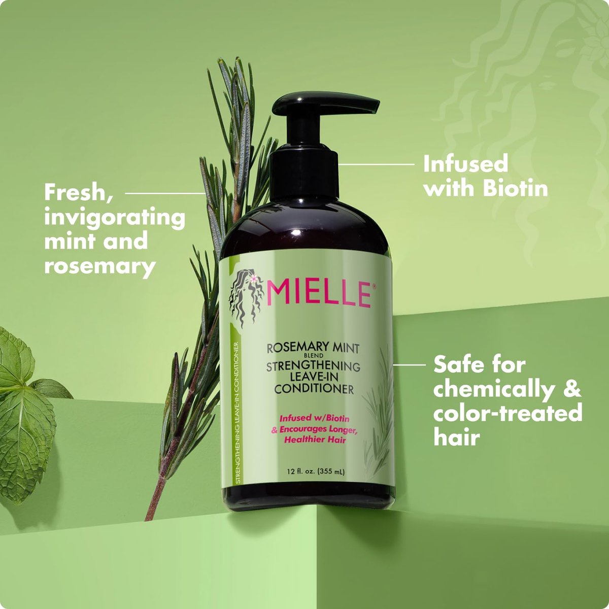 Mielle Organics Rosemary Mint Strengthening Leave In Conditioner for Curly Hair - Hydrating Hair Moisturizer Infused with Biotin to Soften, Protect & Boost Shine (12 oz) - görsel 9