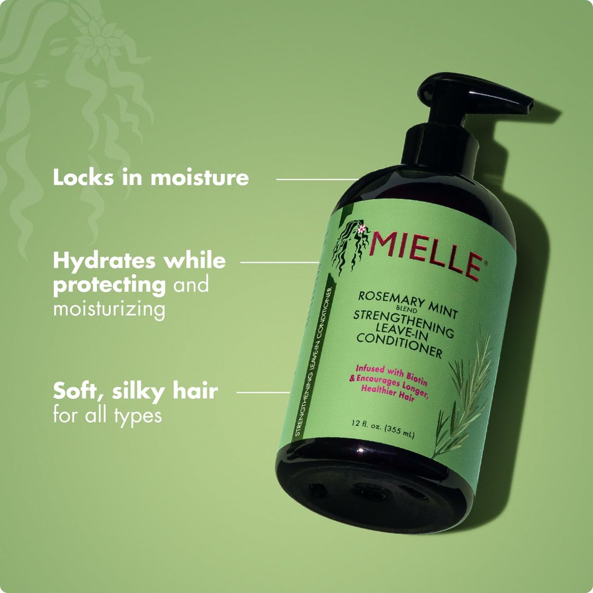 Mielle Organics Rosemary Mint Strengthening Leave In Conditioner for Curly Hair - Hydrating Hair Moisturizer Infused with Biotin to Soften, Protect & Boost Shine (12 oz) - görsel 7