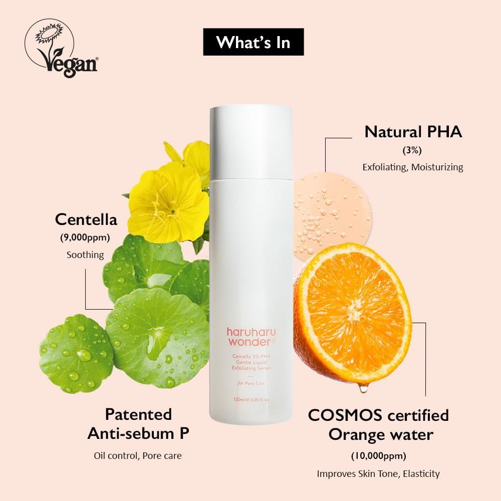 Haruharu Wonder Centella 3% PHA Gentle Liquid Exfoliating Serum – 4.06 fl oz – Mild Exfoliator for Sensitive Skin, Vegan & Cruelty-Free Korean Skincare - görsel 5