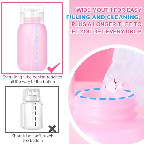 MEKK Acetone Pump Dispenser – Push Down Pump Bottle for Nail Polish Remover & Makeup Remover, 2 Pack 200ml (6.8oz) – Pink - görsel 7