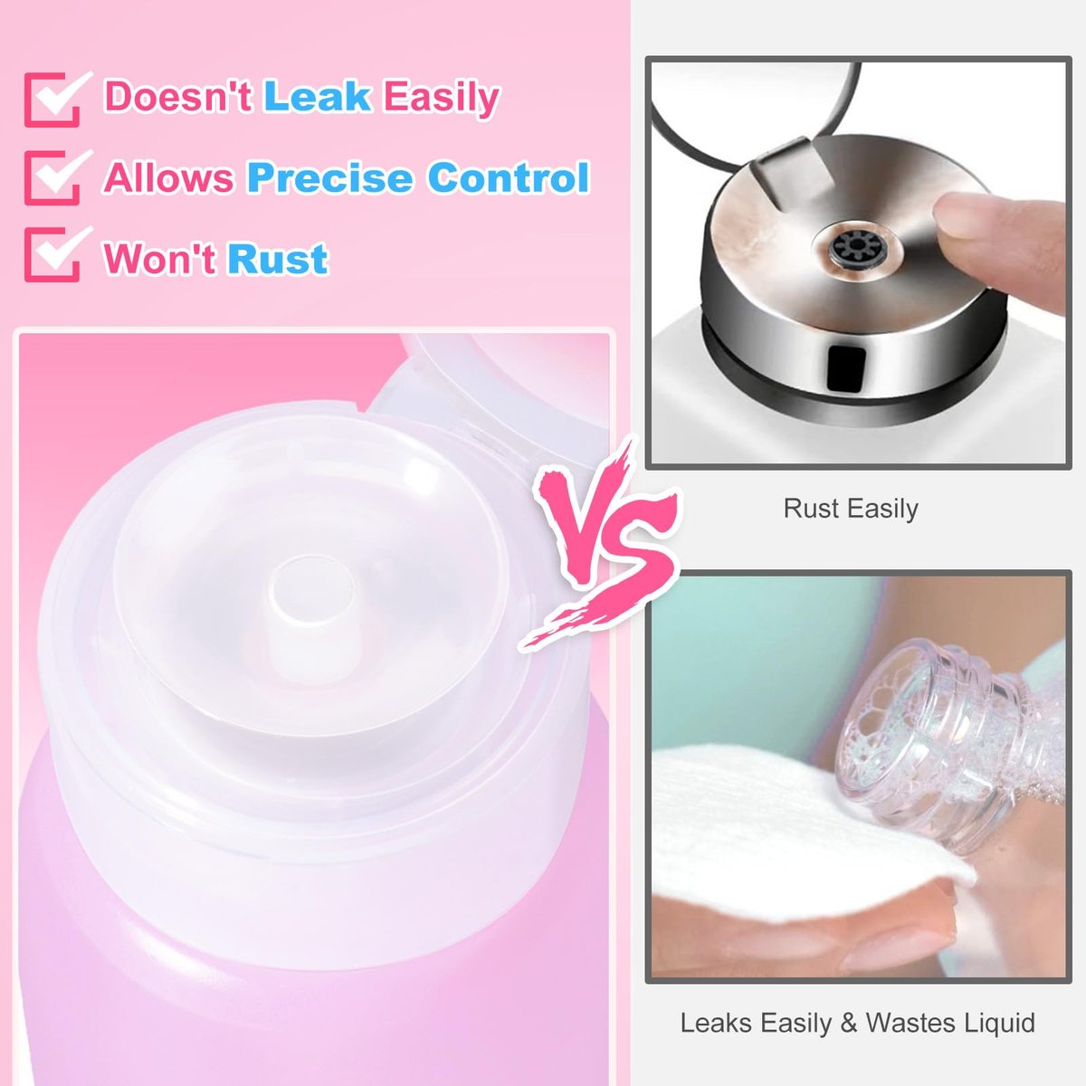 MEKK Acetone Pump Dispenser – Push Down Pump Bottle for Nail Polish Remover & Makeup Remover, 2 Pack 200ml (6.8oz) – Pink - görsel 4