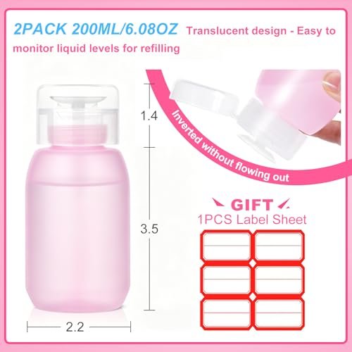 MEKK Acetone Pump Dispenser – Push Down Pump Bottle for Nail Polish Remover & Makeup Remover, 2 Pack 200ml (6.8oz) – Pink - görsel 13