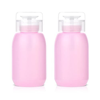 MEKK Acetone Pump Dispenser – Push Down Pump Bottle for Nail Polish Remover & Makeup Remover, 2 Pack 200ml (6.8oz) – Pink