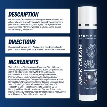 Particle Neck Cream – Daily Hydrating Men's Skin Care with Collagen, Hyaluronic Acid, Retinol, Vitamin E, Moringa Oil & Shea Butter, 1.7 fl oz Avelisse