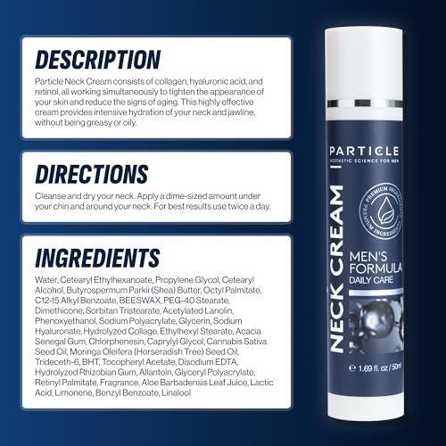 Particle Neck Cream – Daily Hydrating Men's Skin Care with Collagen, Hyaluronic Acid, Retinol, Vitamin E, Moringa Oil & Shea Butter, 1.7 fl oz Avelisse