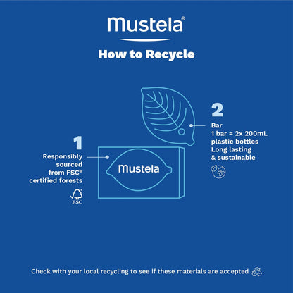 Mustela Solid Shampoo & Body Cleansing Bar for Baby, Kid & Adult - Fragrance-Free, Plastic-Free, Vegan & Biodegradable - with Avocado Oil & Olive Oil - 2.64 oz Avelisse