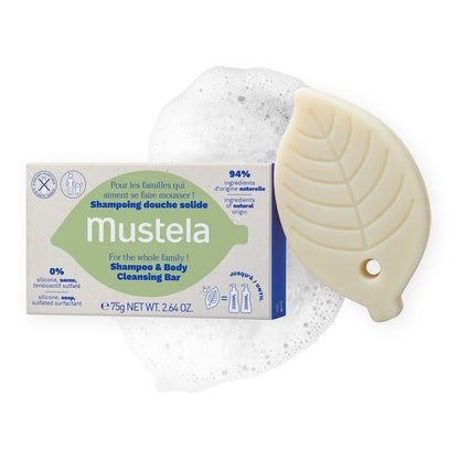 Mustela Solid Shampoo & Body Cleansing Bar for Baby, Kid & Adult - Fragrance-Free, Plastic-Free, Vegan & Biodegradable - with Avocado Oil & Olive Oil - 2.64 oz Avelisse