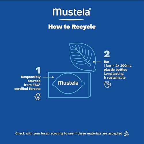 Mustela Solid Shampoo & Body Cleansing Bar for Baby, Kid & Adult - Fragrance-Free, Plastic-Free, Vegan & Biodegradable - with Avocado Oil & Olive Oil - 2.64 oz Avelisse