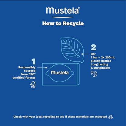 Mustela Solid Shampoo & Body Cleansing Bar for Baby, Kid & Adult - Fragrance-Free, Plastic-Free, Vegan & Biodegradable - with Avocado Oil & Olive Oil - 2.64 oz Avelisse