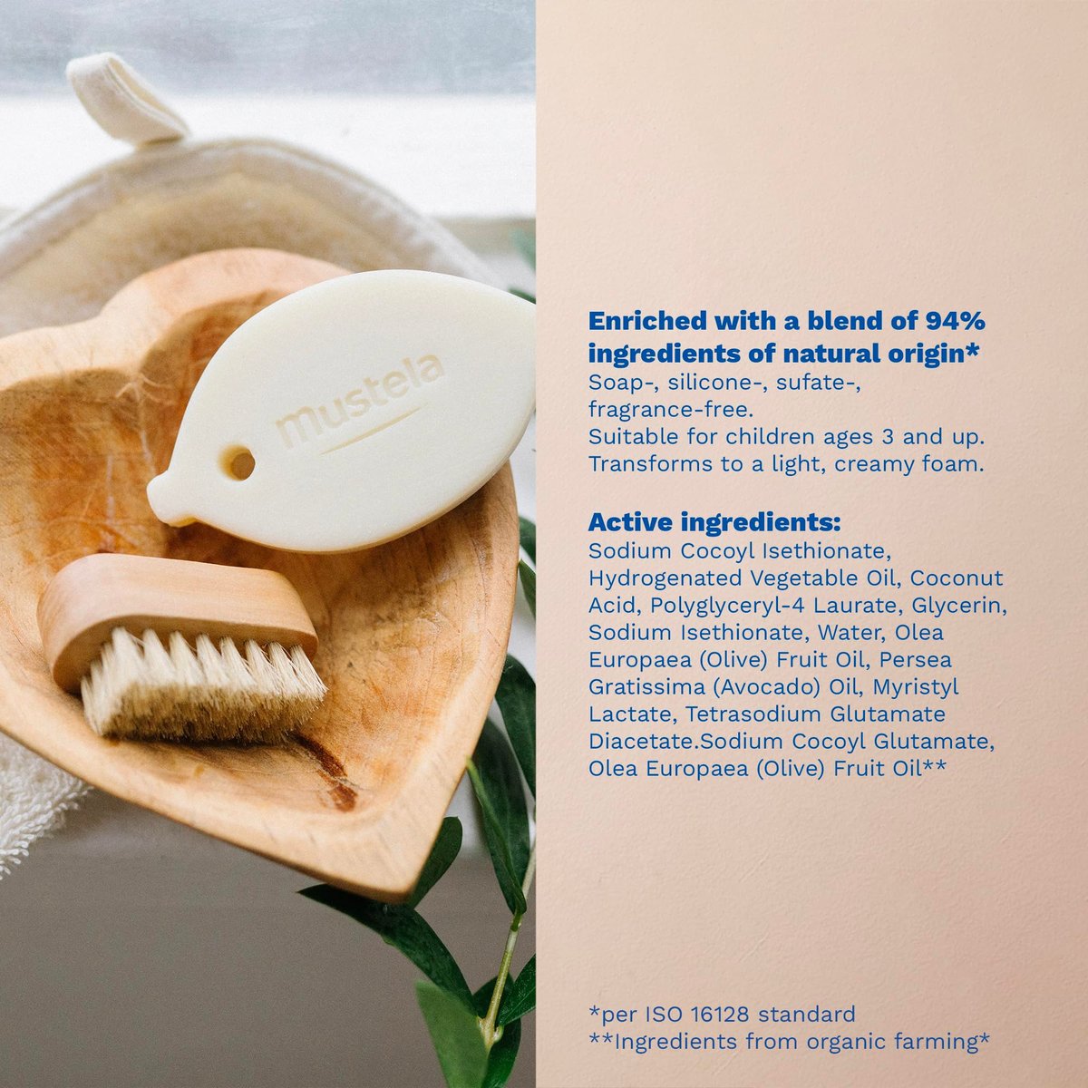Mustela Solid Shampoo & Body Cleansing Bar for Baby, Kid & Adult - Fragrance-Free, Plastic-Free, Vegan & Biodegradable - with Avocado Oil & Olive Oil - 2.64 oz Avelisse